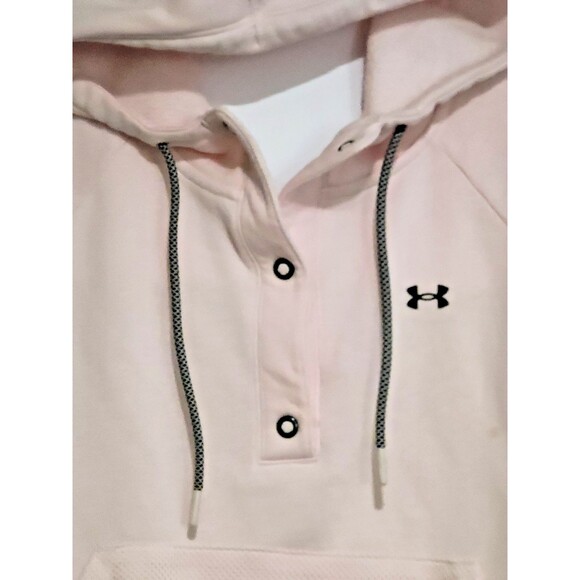 Under Armour Women Size Large Pink Loose Fit Rival Fleece Mesh Hoodie Athleisure - Picture 3 of 6